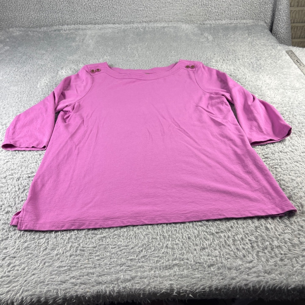 Chicos Pink Boat Neck 3/4 Sleeve Button Shoulder Knit Top Size 3 XL